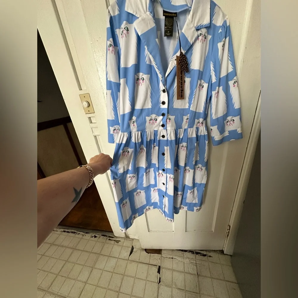 Nooworks Blue Cat Print Dress - Picture 6 of 10